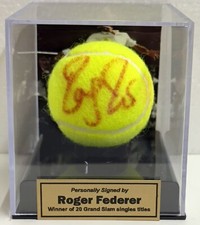 ROGER FEDERER Signed Tennis Ball + Photo + Engraved Plaque + Display Box COA