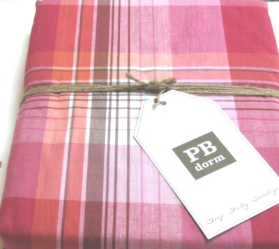 Pottery Barn Teen Duvet Cover Twin Prescott Plaid Pink Brown Country PB Dorm $89