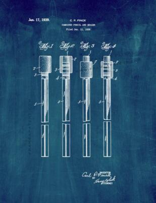 Combined Pencil and Eraser Patent Print Midnight