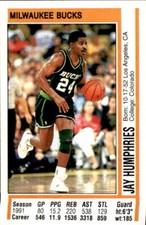 1991-92 Panini Basketball Figure #139 Milwaukee Bucks Jay Humphries