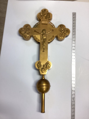 Large Hand Made  Brass Two Sided Crucifix Well Made  32  Long