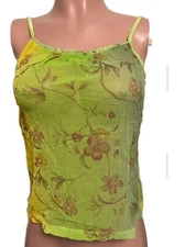 Y2K Via Vai Green Floral Semi-sheer Crop Tank Top 90’s Coquette Deadstock 2000’s