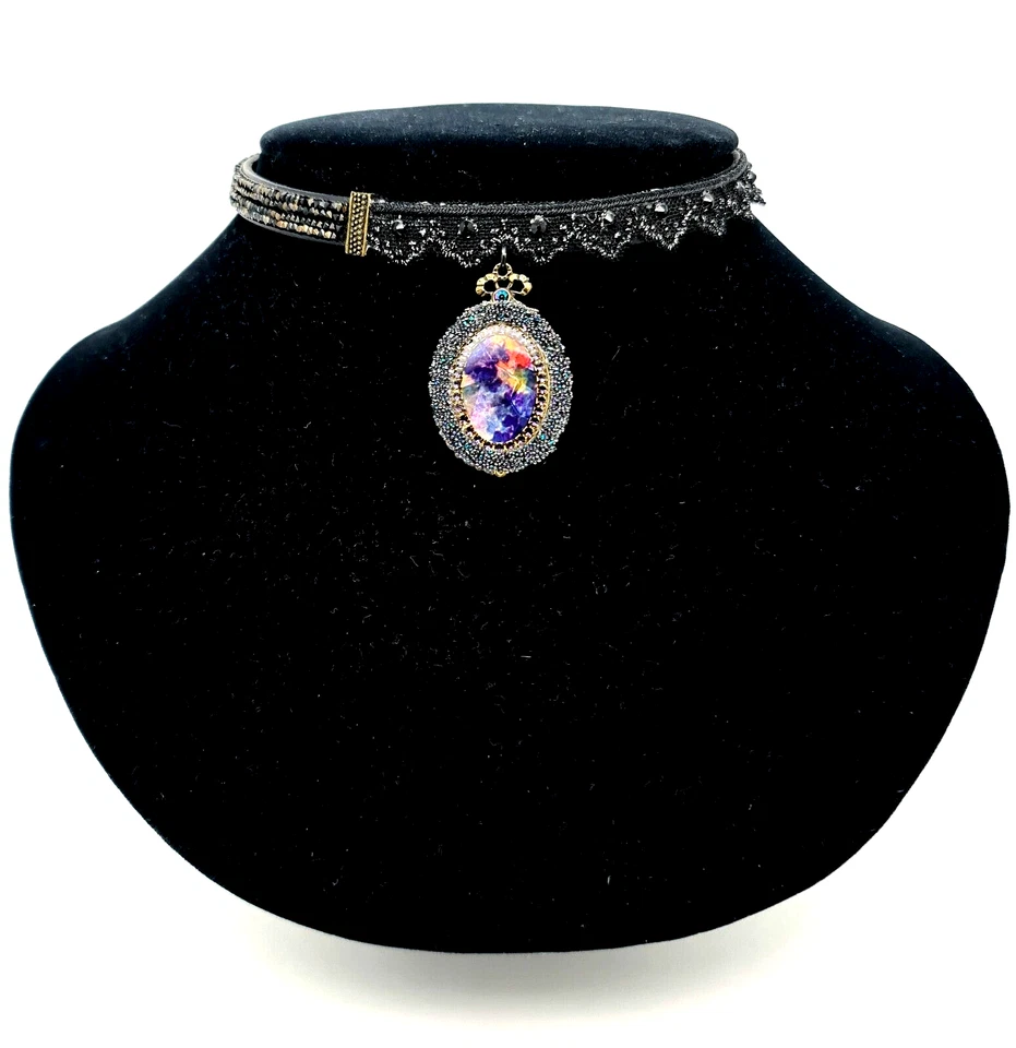 Красивый Michal Negrin ошейник кожаное ожерелье цветной кристалл подвеска. - Изображение 2 из 4