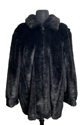 Dennis Basso Coat Womens Extra Extra Large Black Faux Fur MobWife Luxury Opera