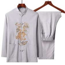 Traditional Chinese Tang Suit Jacket Outfit Kung Fu Uniform Dragon Embroidery