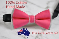 Boy Teenage 100 Cotton Hot Pink  Grey Bow Tie Bowtie Wedding 7-14 Years Old