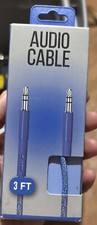 Audio Cable, 3ft. Heavy Duty Braided Cable, AUX3BR005 Blue, NEW 