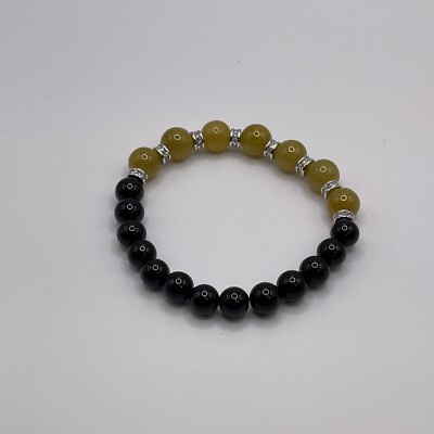 Jade of yesteryear Jade, Black Agate And Yellow Jade Stretch Bracelet NEW M/L
