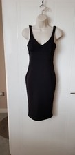 Black Ribbed Body Con Dress by Warehouse, Size 10, Bust 34", New