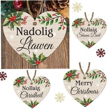 Merry Christmas Heart Plaque - Nollaig Shona, Nollaig Chridheil, Nadolig Llawen