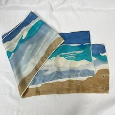 Vtg. Janie N. Polyester Fashion Scarf Purse Tie Nautical Surf Sand 10"Wx56"L