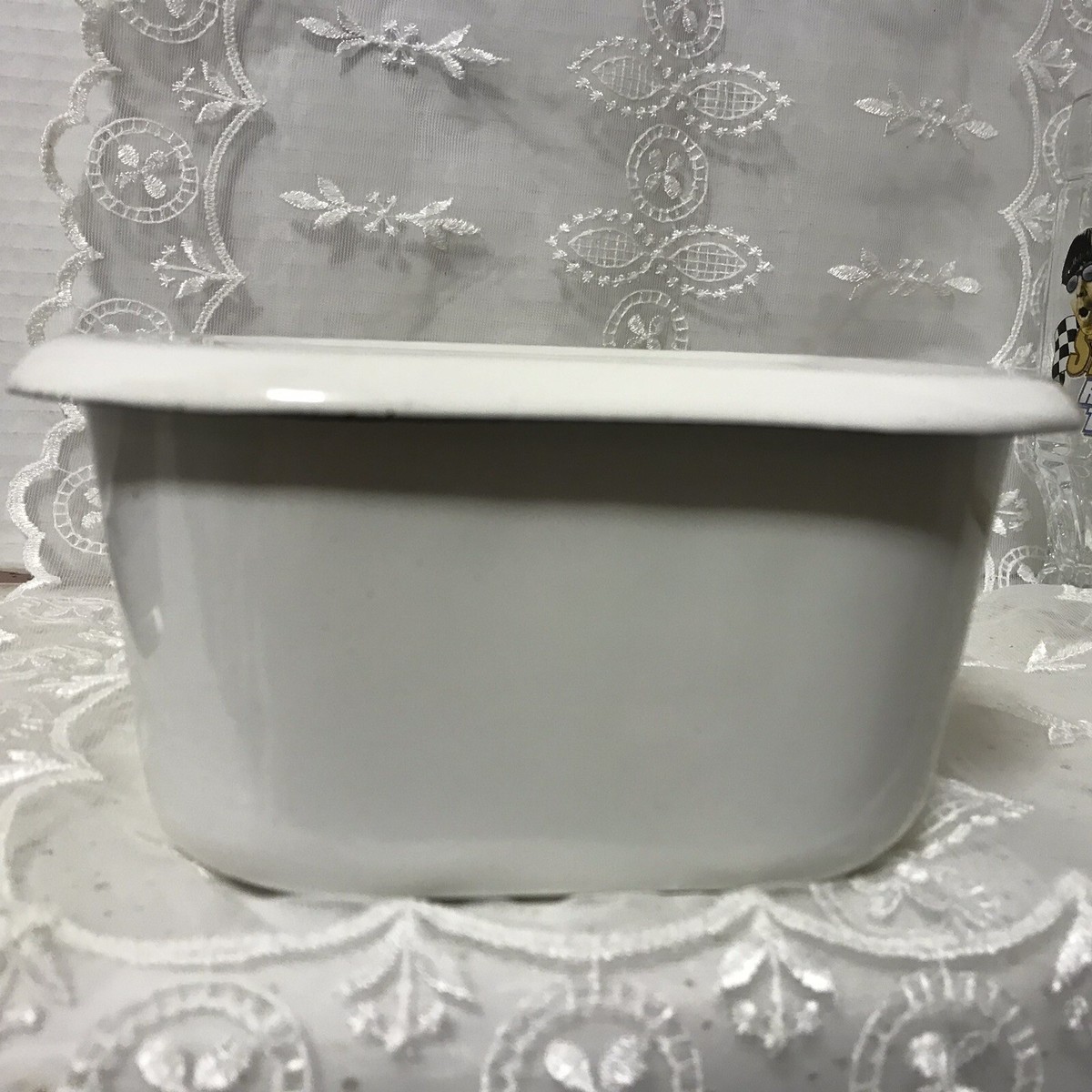 Vintage Enamel Rectangular Refrigerator Pan White w/Black Trim 6