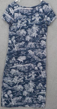 HAWAIIAN MOON DRESS WOMENS SZ S MIDI SHEATH HERRINGBONE FAIR ISLE BLUE NWOT