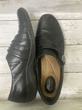 Clarks Artisan Womens Shoes Black Size 8 Leather Slip On Flat Loafers Comfort