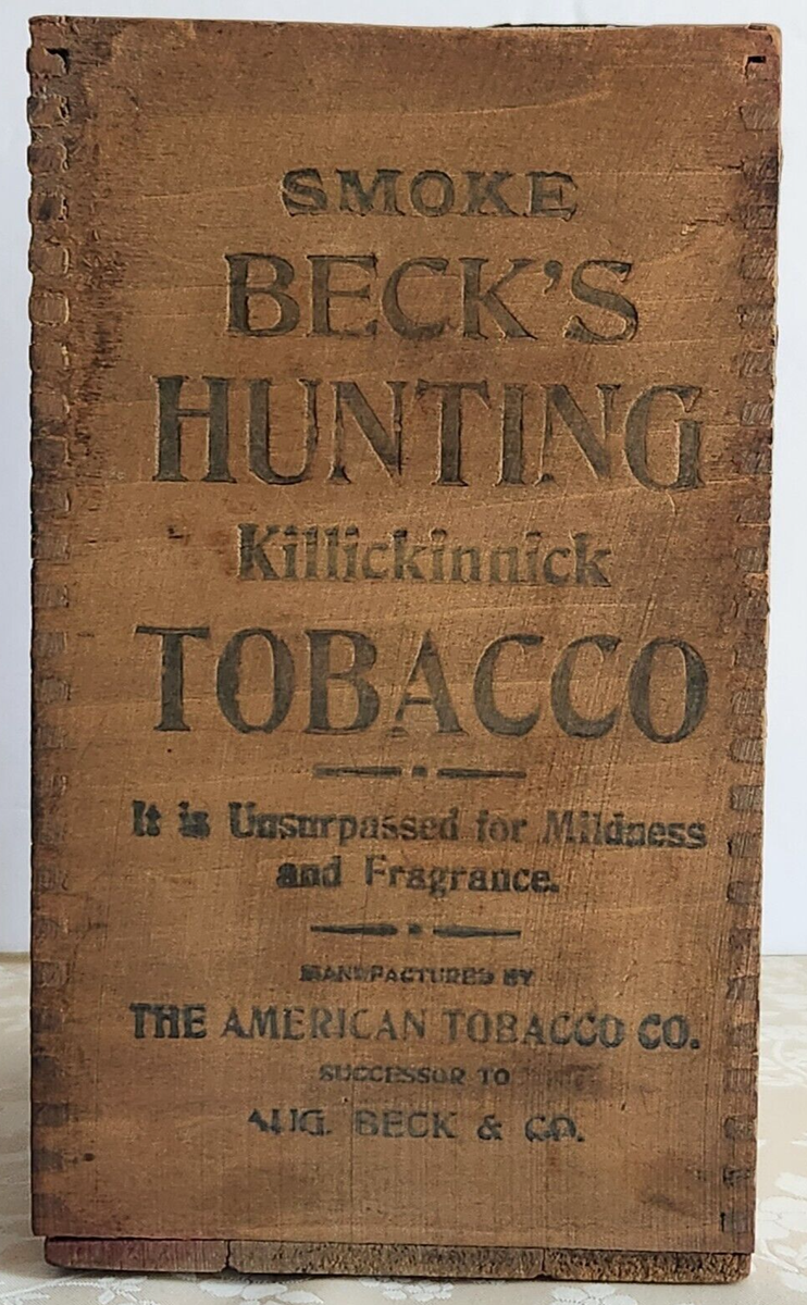 Antique & Rare Beck's Hunting Killickinick Smoking Tobacco Wooden Slide Top  Box