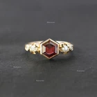 6mm Hexagon CZ Garnet, 3mm Pearl & 2mm CZ Diamond Ring 14k Yellow Gold Plated