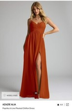 azazie Alia Paprika A line Pleated Chiffon Dress