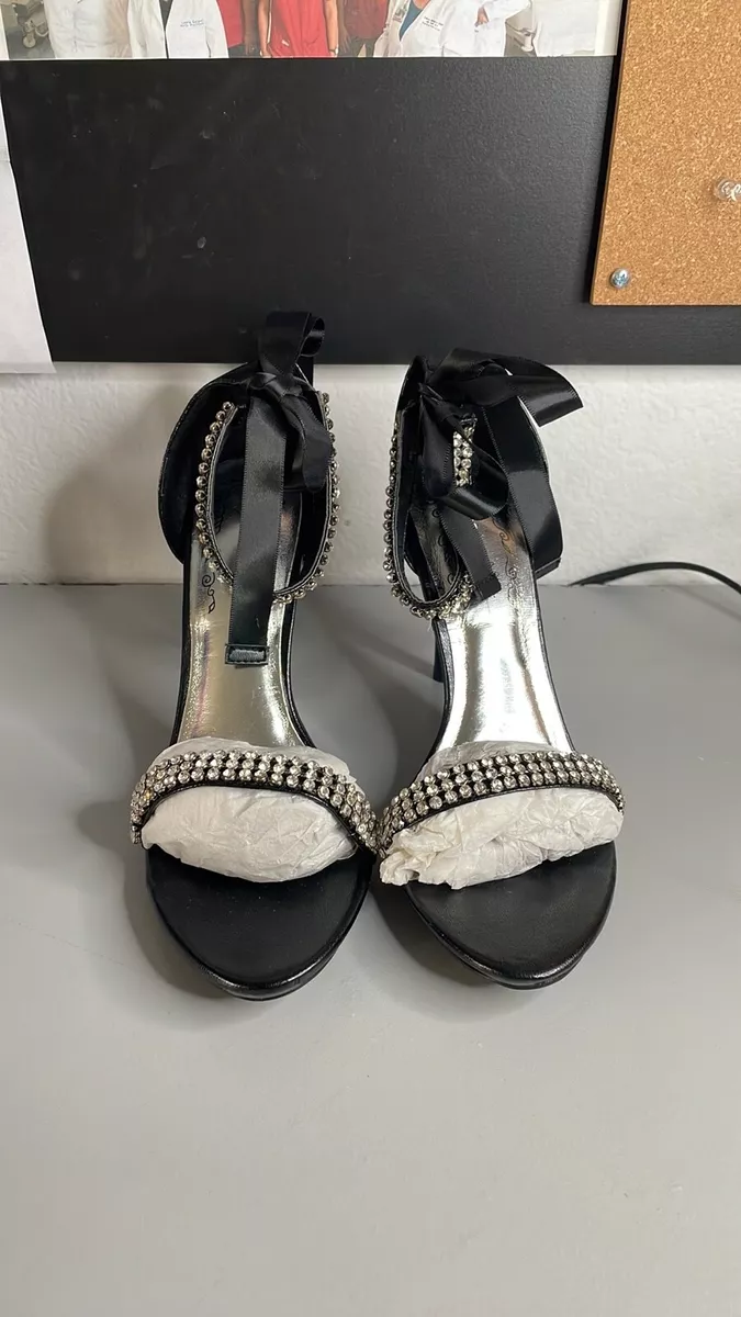 Black strappy sales heels with rhinestones