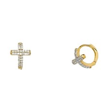 14K Yellow Gold CZ Stone Huggies Hinged Earringsrings Small Womens Girls
