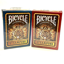 Steampunk Red and Blue Bicycle Playing Cards