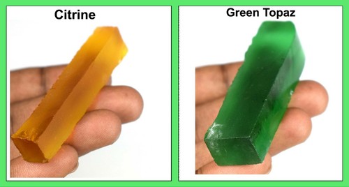 180 Ct Citrine & Green Loose Gemstone Slice Rough Pair Certified AD994 - Picture 6 of 6