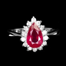 925 Sterling Silver Ring Pear Ruby 9x6mm Gemstone Jewelry Size 8