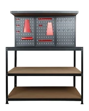 EXCITED WORK Three-Layer Heavy-Duty Steel Tool Workbench with Pegboard Shelves