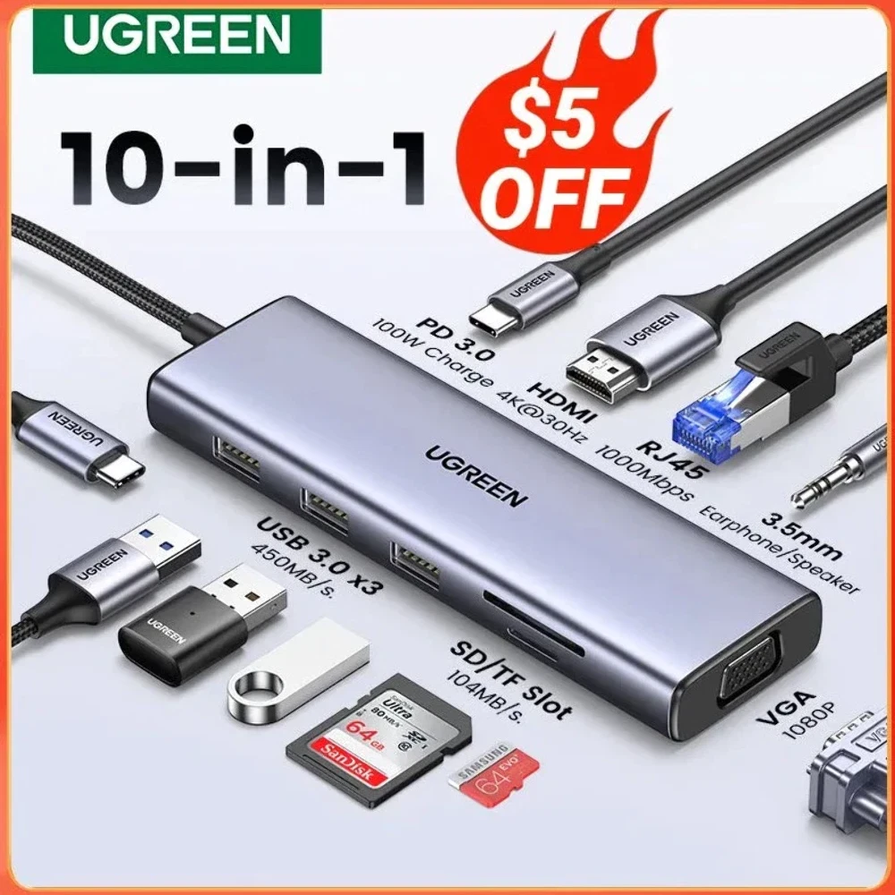 UGREEN Hub USB C en Aluminium Adaptateur USB C avec 3 Ports USB 3.0, Port  HDMI