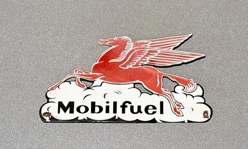 VINTAGE 12” MOBIL PEGASUS GARGOYLE PORCELAIN SIGN CAR GAS OIL TRUCK MOTORCYCLE
