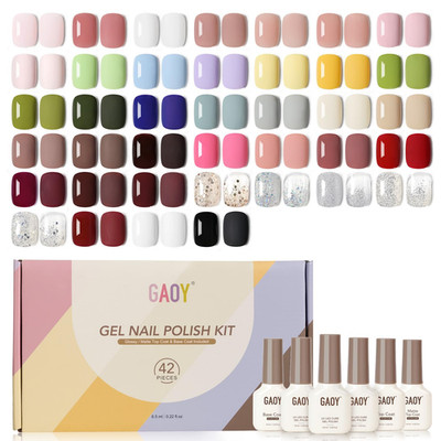 42 Pcs Gel Nail Polish Kit, Brown Glitter Burgundy Red Colors All Seasons
