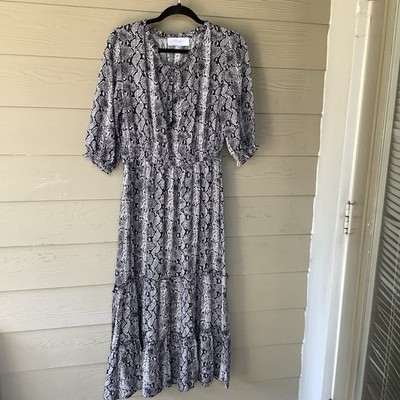 Walker & Wade Boho Maxi Dress Snake Print Black & White Kaftan Style Size S