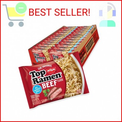 Nissin Top Ramen Noodle Soup, Beef, 3 Ounce (Pack of 24)