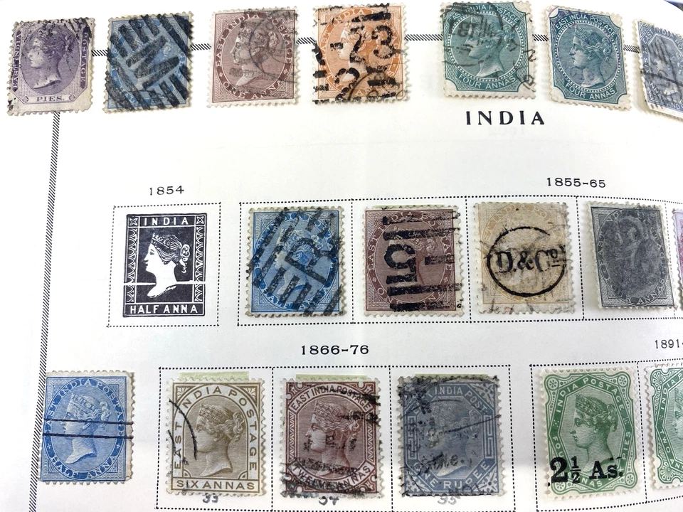 India - tres páginas de álbum de números clásicos de la India de 1855 a 1940, como nuevo y usado Foto 4 de 4