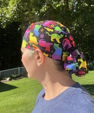 Rainbow Cats Vet pony ponytail scrub surgical surgery hat OR cap womens