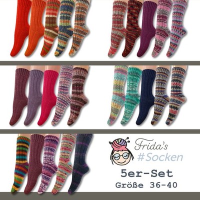 Frida's Socken 5er-Set | 5 Paar gestrickte Wollsocken Merino | Größe 36-40