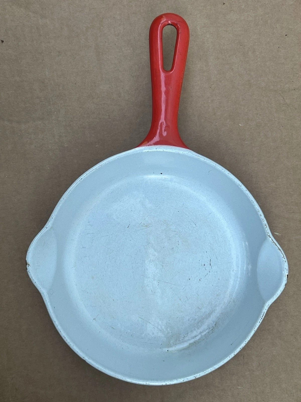 Vintage Griswold No 4 Cast Iron Red & Cream Enamel Skillet 702