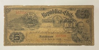 Chile (Santiago) 22.7.1913 5 Pesos Banknote (P 19b)