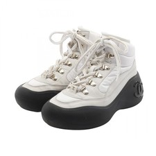 CHANEL COCO Mark Sneakers Shoes G45337 leather Fabric White Used Women size 35