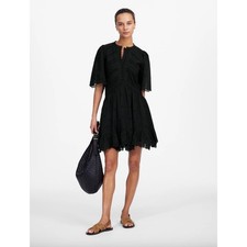 Madewell Eyelet Flutter Sleeve Mini Dress Cotton Boho Cottage Jet Black US 8 NWT