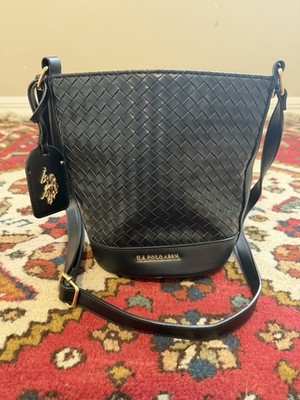U.S. Polo Assn. Black Small Bucket Crossbody Bag Zip, Adjustable Strap Charm