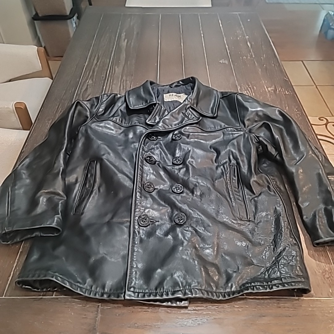 Vintage Schott Nyc Us 740n Leather Pea Coat Black Size 46 Large