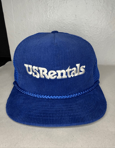 Vintage US Rentals Corduroy Trucker Hat Blue Snapback