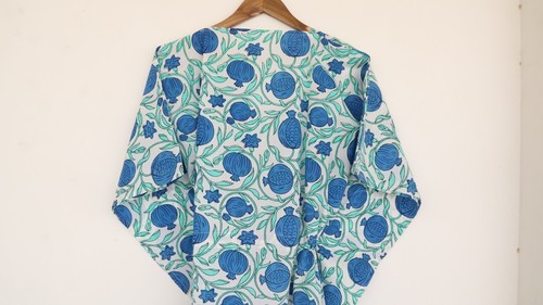 Maxi vestido caftán de playa largo 100 % algodón vintage indio talla única... - Imagen 5 de 8