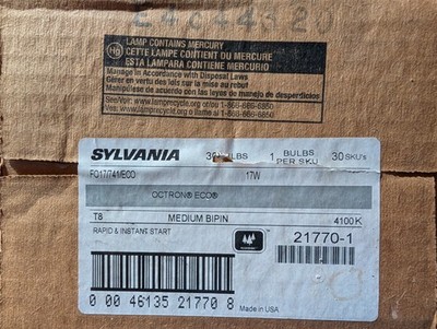 30 SYLVANIA T8 F017/841/eco Medium Bipin 4100k Lightbulbs 17w Octron Eco