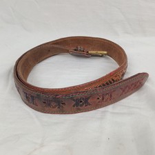 Vintage Cowgirl Aztec Southwestern Western Brown Leather Worn Belt Size 28 To 32