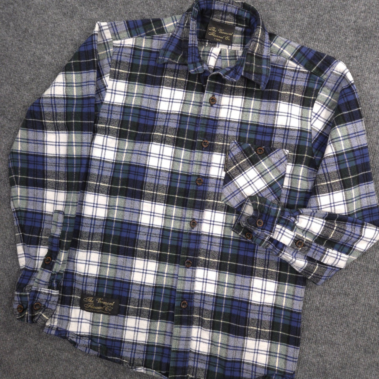 The Vermont Flannel Co Shirt Mens XS Blue Plaid Outdoor Gorpcore Made In USA