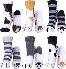 Kids Fuzzy Socks Boys Girls with Grips Non Slip 8-12 Years, Cat Paw