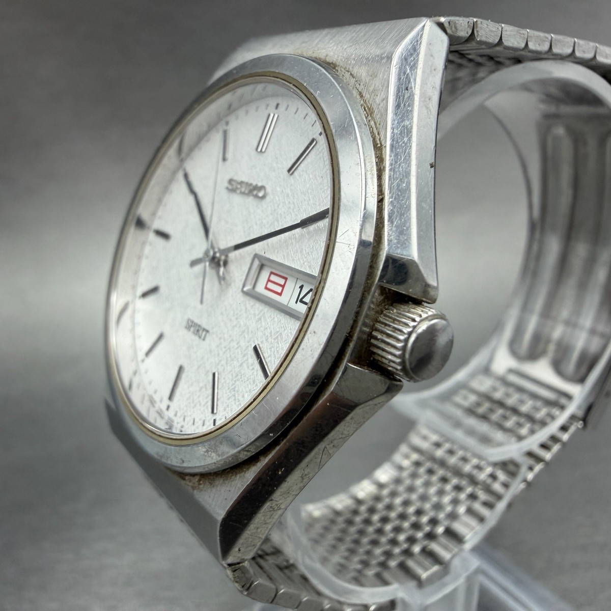 Seiko Spirit Watch Men 35mm Silver Dial Silver Tone Daydate 7N93