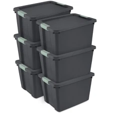 Sterilite 6 Pack 20 Gallon Latch Tote, Stackable Plastic Storage Bin Container