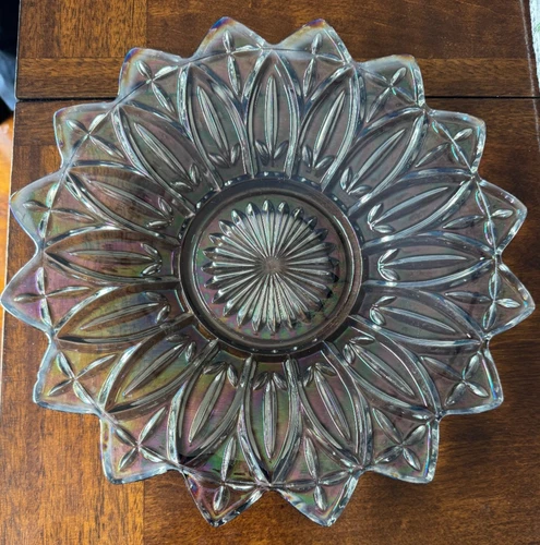 Federal Glass Clear Iridescent Carnival Glass 11" Flower Petal Plate